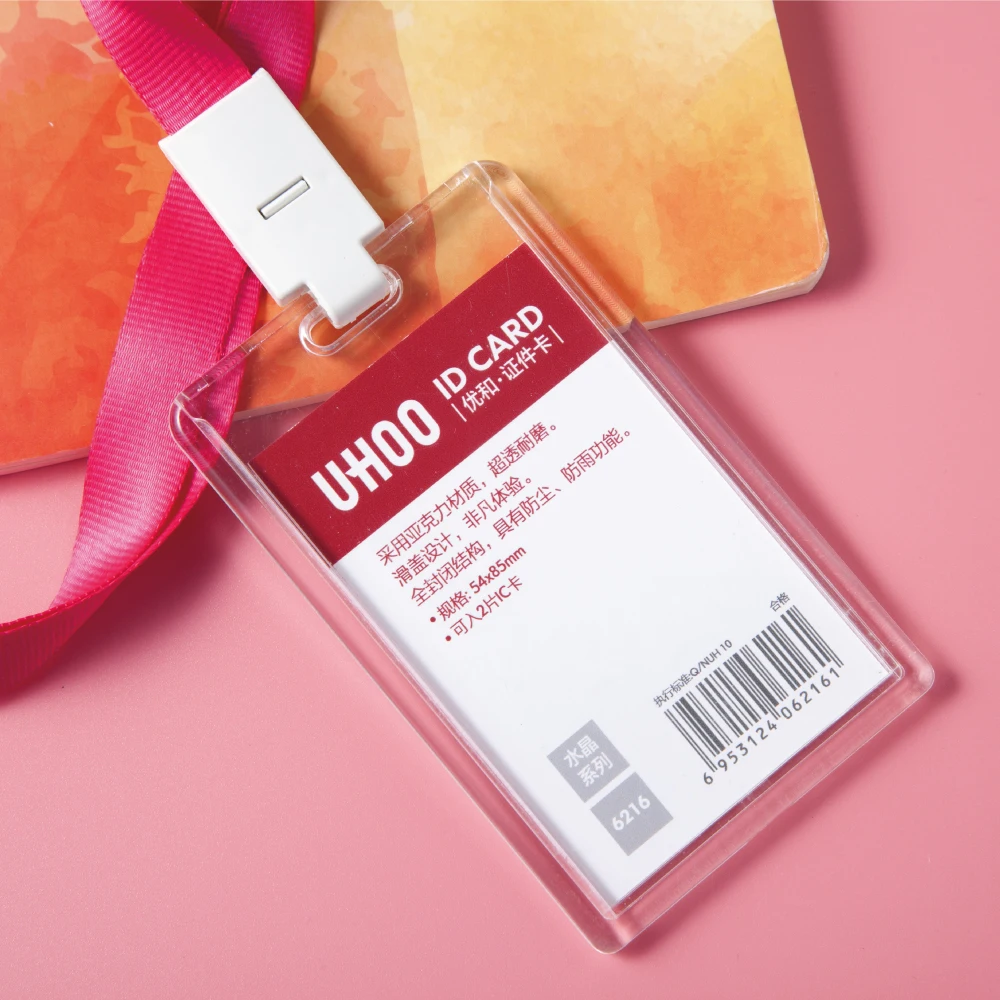 UHOO Vertical high transparent acrylicslide cover id card holder plastic Name Tag Badge Holder