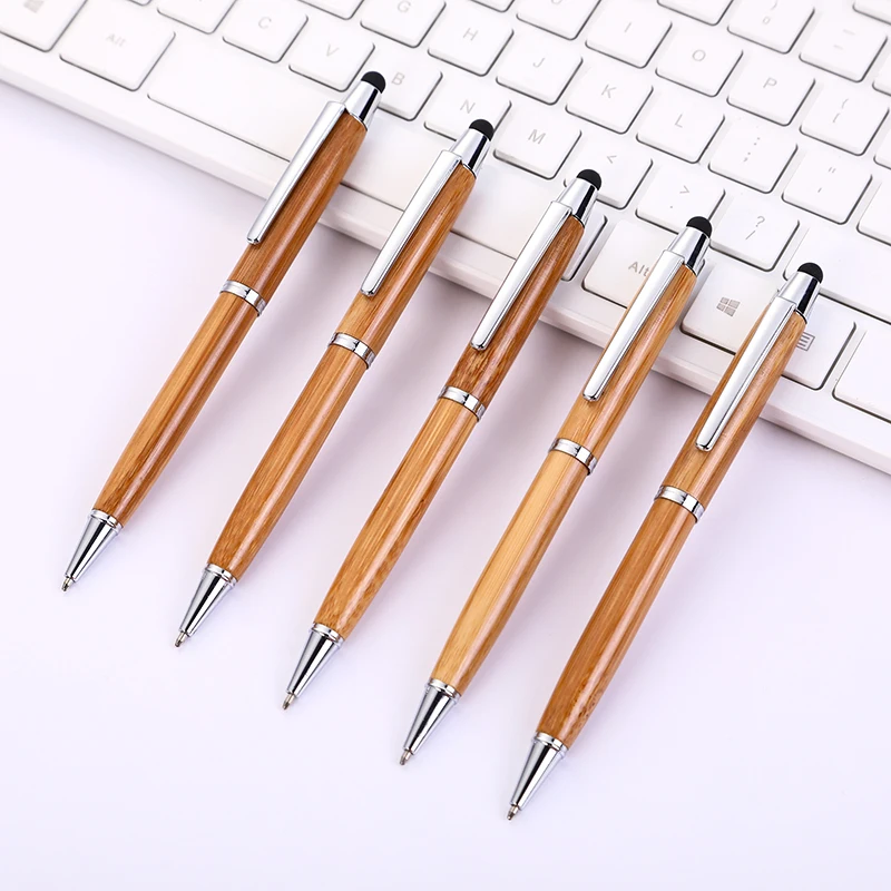 
2 in 1custom lettering logo touch screen signature ballpoint pen wooden business signature pen bamboo gift pen 
