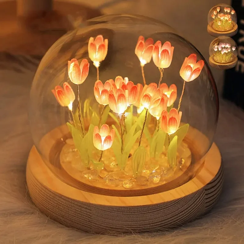 Home Decorative DIY Tulip Glass Table Lamp Night Light Mini Led Tulip Crystal Glass Ball Night Light
