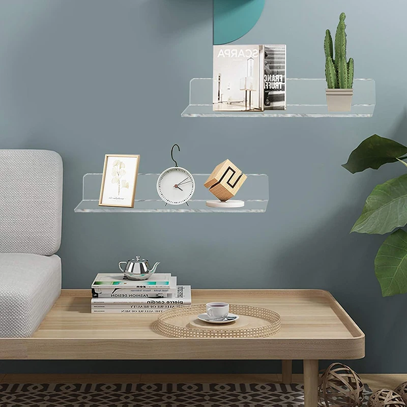 Clear Acrylic Shelves 12 Inch, Floating Wall Mounted Shelf for Wall Storage