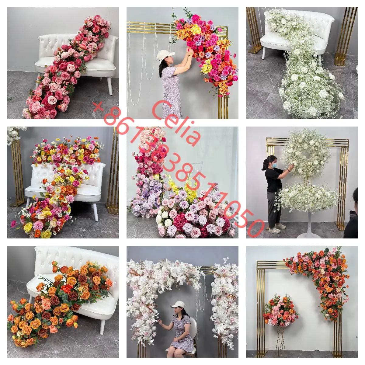 Event Decoration Hot Pink Runner Flower Boho Wedding Artificial Flowers Arch Panels
