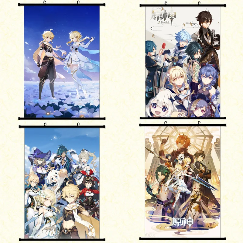Wholesale 40*60CM Anime Game Genshin Impact Cartoon Character Poster Hanging Painting Anime Scroll