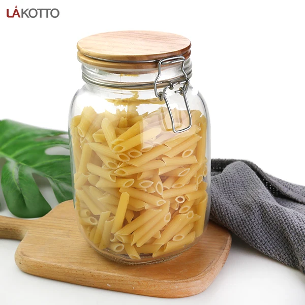 1500ml Airtight Wide filling opening Square Glass Storage Jar Containers with Wooden cover with silicon rubber ring