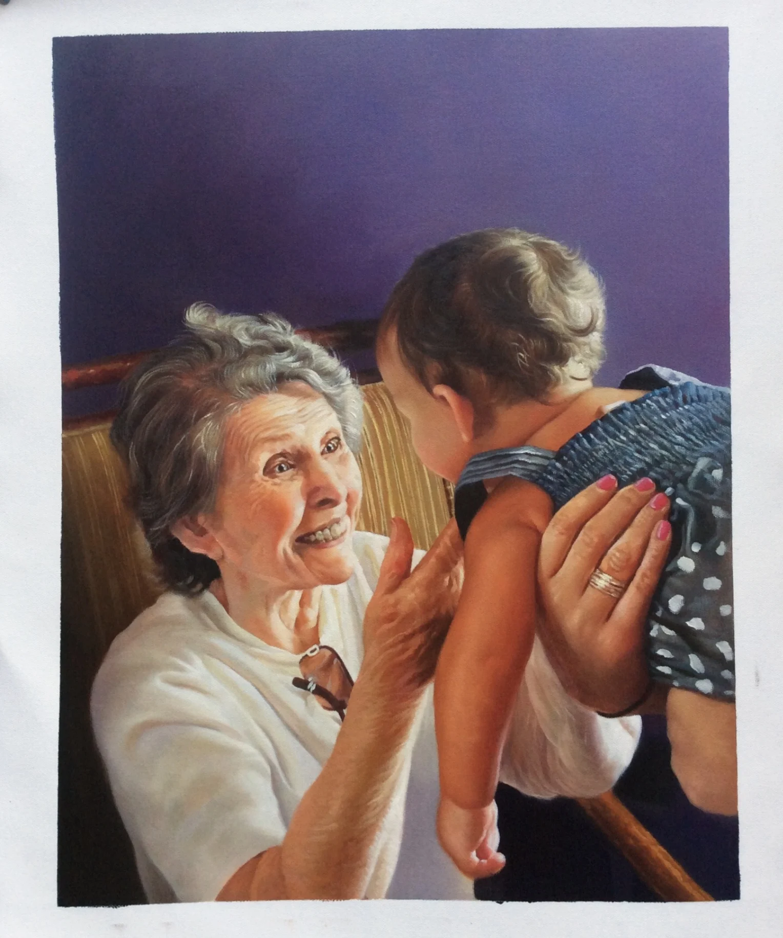 100% handmade museum quality grandmother and kid portrait painting on canvas for gift