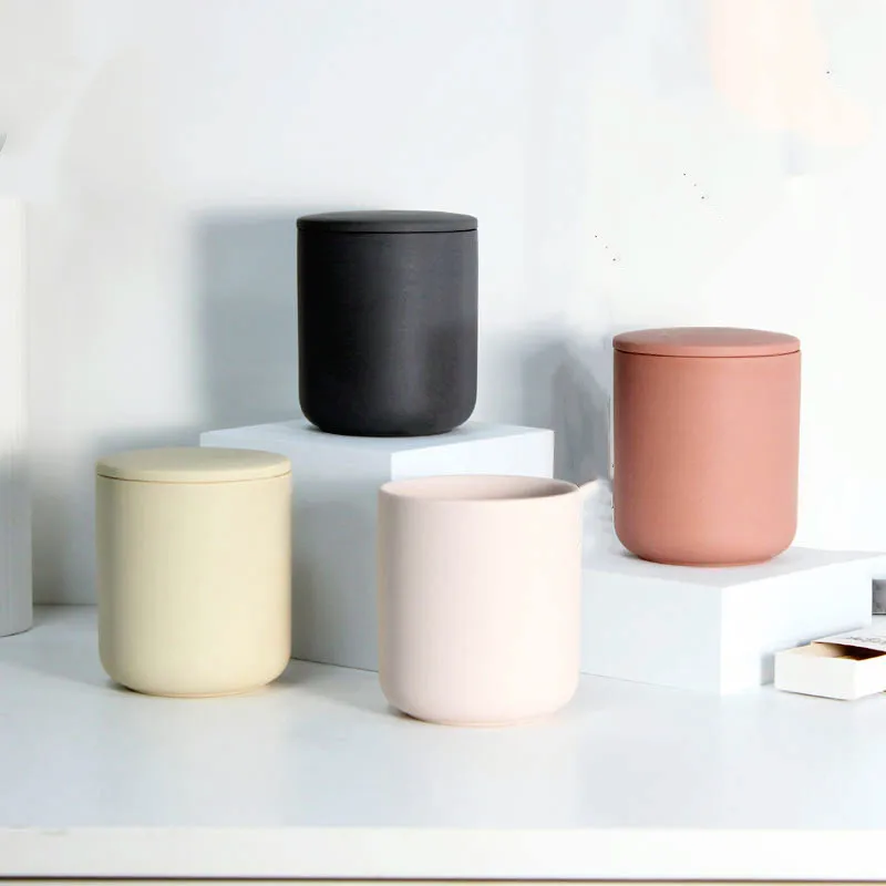 Custom Luxury Decorative Matte Jar Candle Ceramic Candle Jars With Lid Jar For Candle Making Wedding Decor