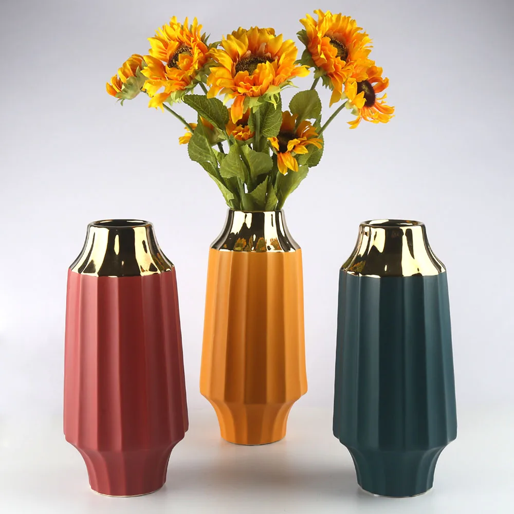 Цветные гальванические керамические цветочные вазы 28 см из глазурованного золота, свадебное украшение