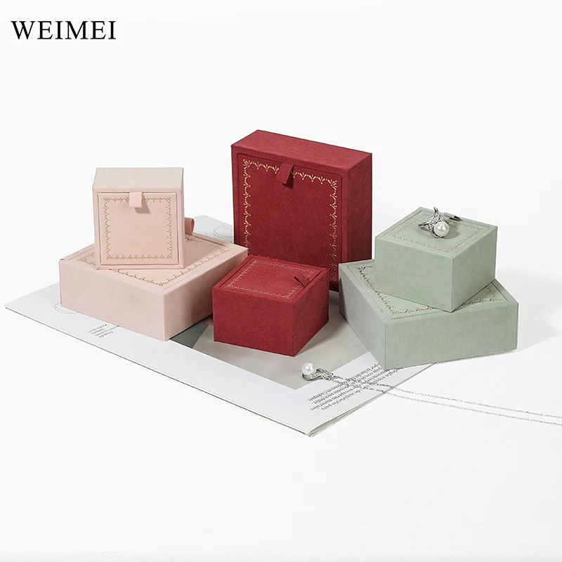 WEIMEI High-end Textured Flat Gift Box Minimalist Necklace Jewelry Box Velvet Lined Packaging Ring Jewelry Box
