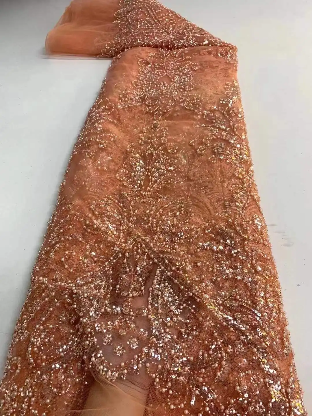 Good quality sequins lace beautiful Italy sequin beaded lace fabric luxury for wedding