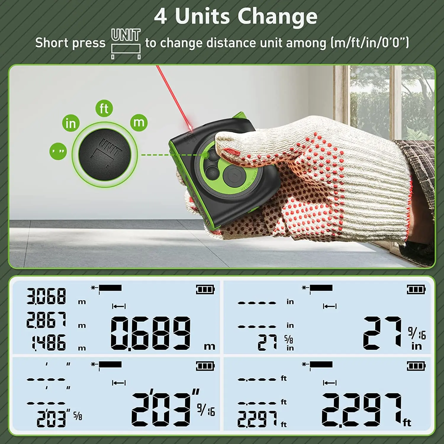 Huepar DT30 5m Laser Distance 16ft Length Various Construction Lcd Display Usb Laser Measuring Tape