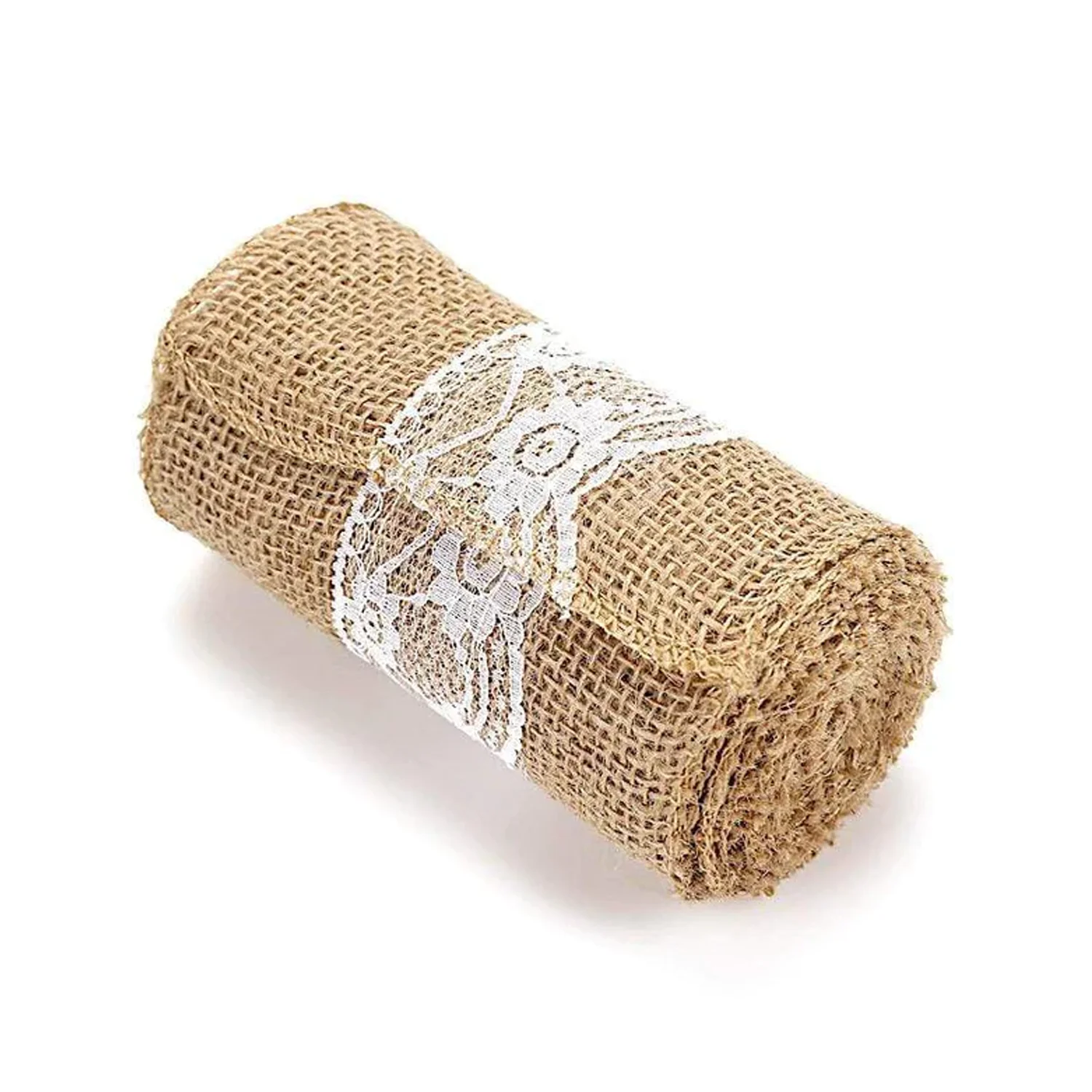 5x108 in Natural Burlap Chair Sash with White Floral Lace