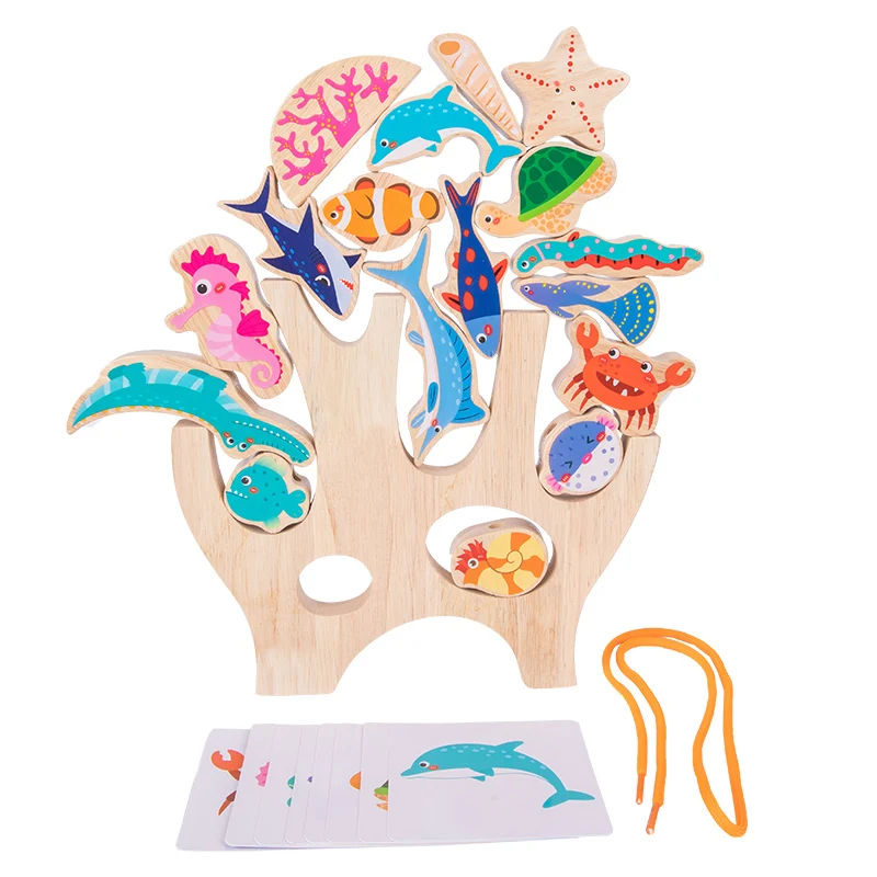 Early Childhood Education Wooden Animal Balance Stacking Building Blocks Game Pirate Ship Stacking High Baby Educational Toys