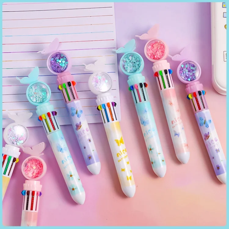 multicolor ballpoint pen 10 in 1 smooth ballpoint pen Retractable Cute Cartoon Pen for Office School Supplies Students Gift