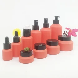 200ml 120ml 100ml 60ml 30ml 15ml serum packaging bottles 100g 50g 30g 15g cream jars matte frosted black glass cosmetic bottle