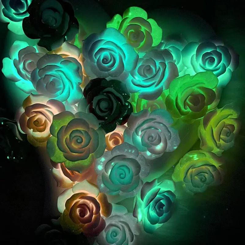 Glow in Dark Colorful Resin Charms Rose Flower custom resin figurine For Phone Case Hairpin Flowers DIY Crafts Decoration