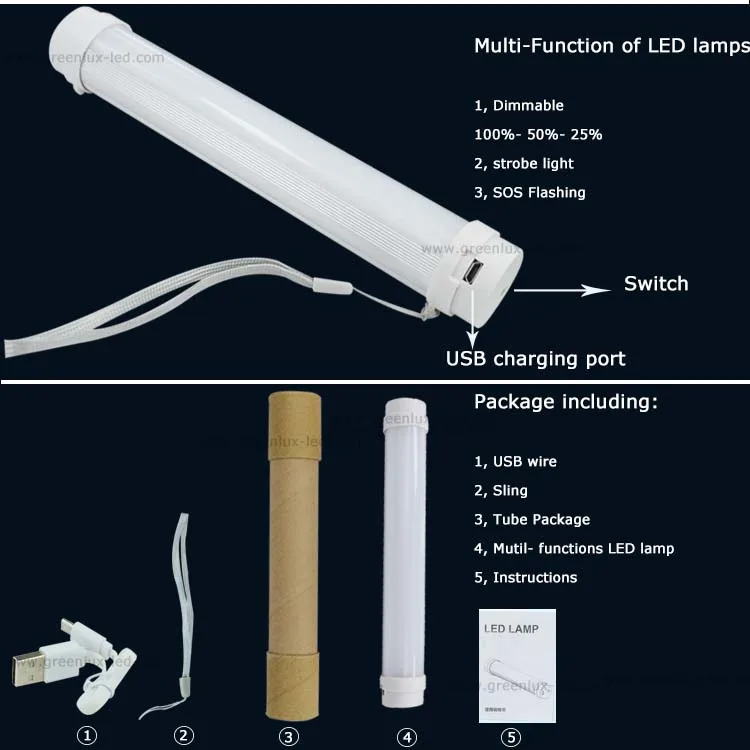 hot selling flashlight portable rechargeable led camping lamp tube light