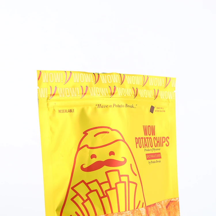 Custom printed resealable gold shinny matte potato chip bag sealer chips packing potato packaging bag