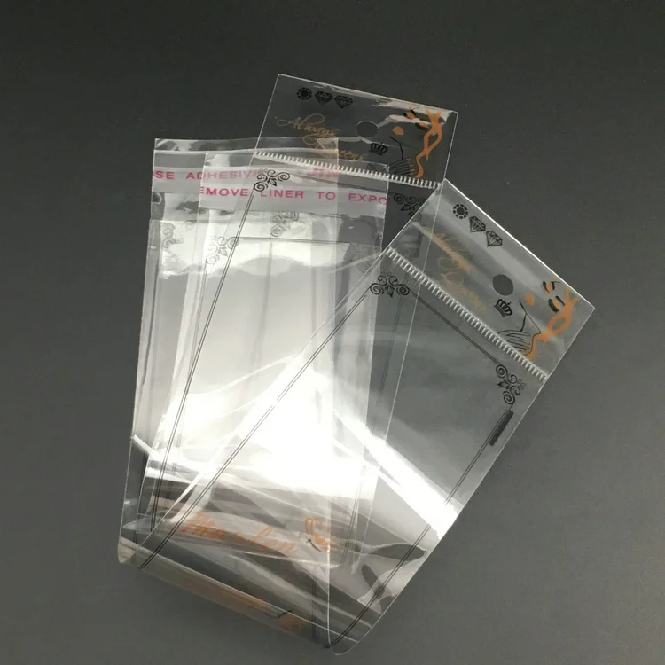
custom plastic self-adhesive opp poly bag for hair extension packaging 
