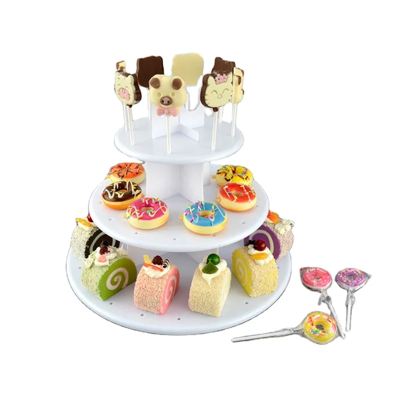 Lollipop display stand three-tier storage rack retail snack tasting stand with handle dessert display stand
