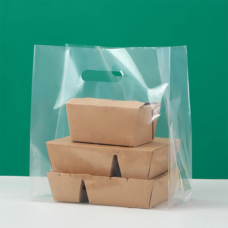 Wholesaler Price Custom Logo Printing  Cup Holder Drink Coffee Tea Bag Four-finger Die-cut Handle Cup Plastic transparent bag