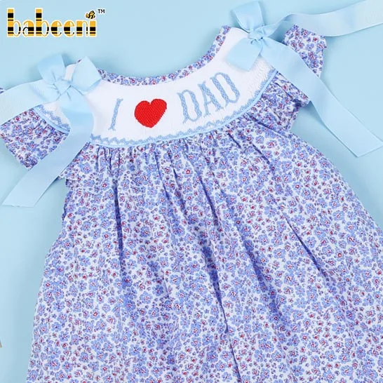 I love Dad hand smocked girl floral dress ODM customized embroidery wholesale manufacturer baby girl dresses in Vietnam - BB3079