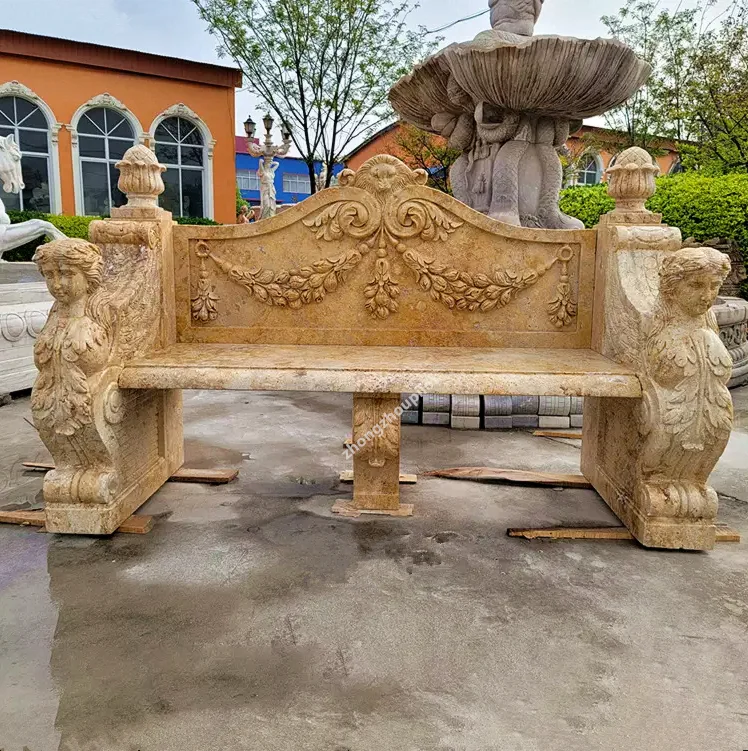 Garden Natural Stone Garden Products Hand Carved Marble Bench Chair