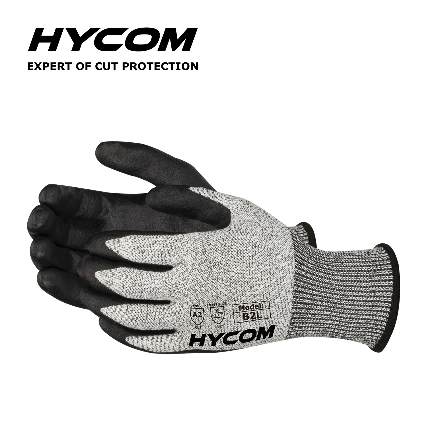 Hycom china supplier sandy PU coated anti safety work anti cut resistant gloves