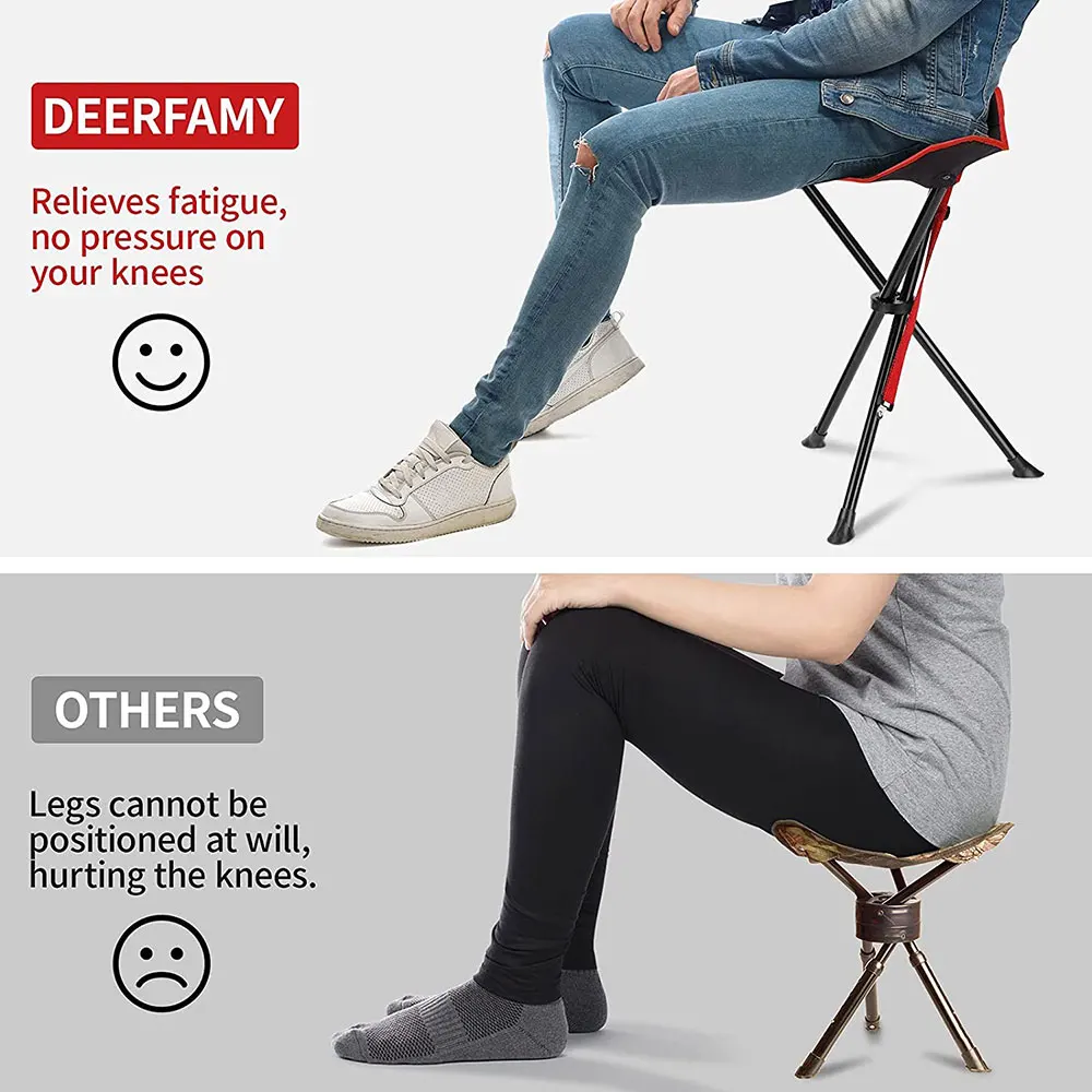 Adults Folding Camping Tripod Stools, Portable 3 Legs Tall Slacker Chair Tripod Seat for Outdoor Hiking Fishing Picnic Travel