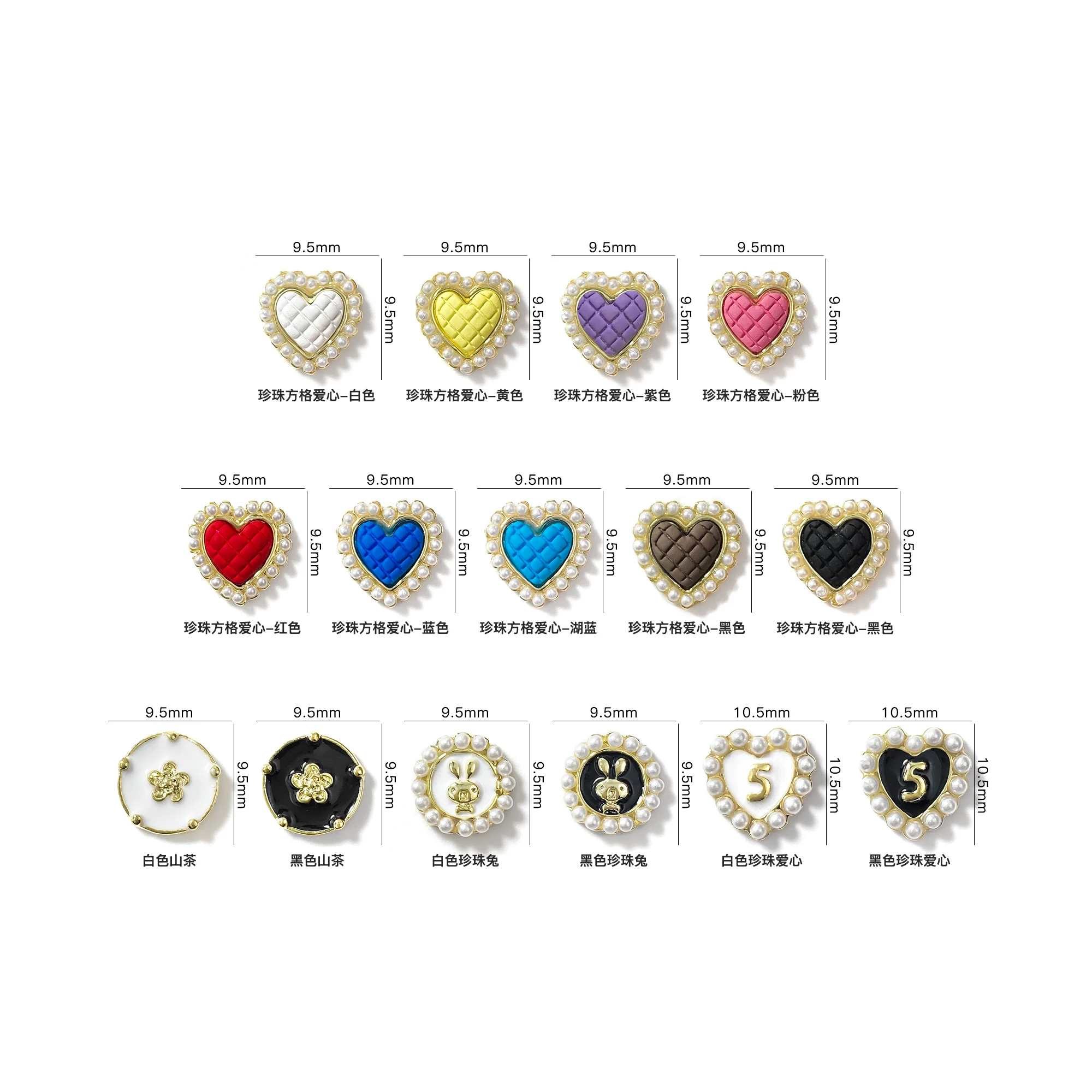 2022 Alloy Nail art charms luxury pearl heart white&black oil painted 3d nail art jewelry for nail salon