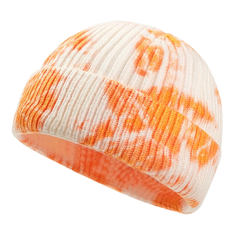 Fashion Hip Hop Wholesale Custom Knit Skull Caps Fisherman Winter Knitted Hat Tie Dye Beanie With Custom Logo