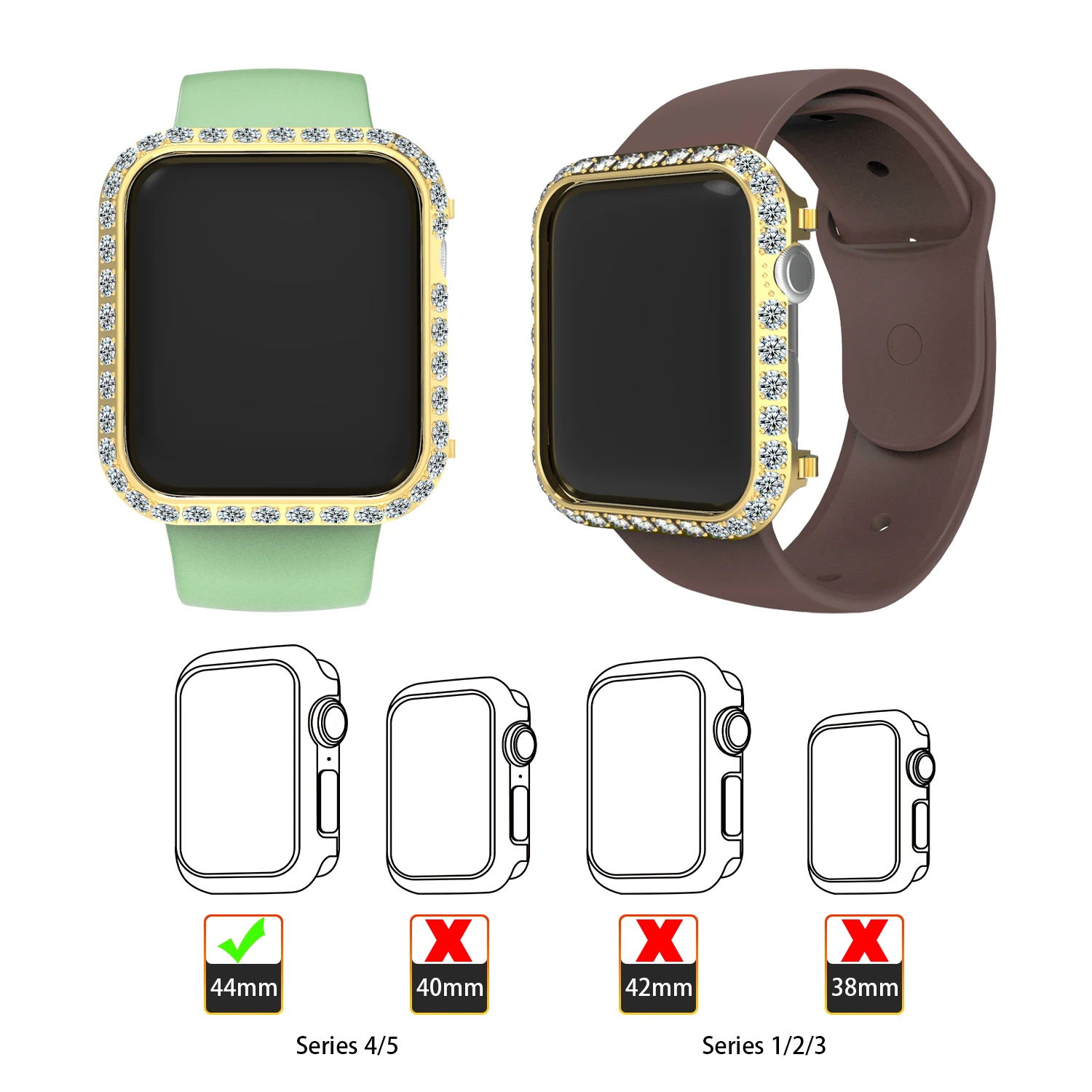  Custom Logo Gift OEM Luxury Diamond Smart Watch Case for Apple Iwatch 44mm Protective Watches Face
