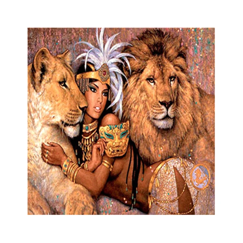 
European Home Wall Decoration Factory OEM Design New Art Picture 5d Diy Diamond Painting Lion Queen Diamond Embroidery 