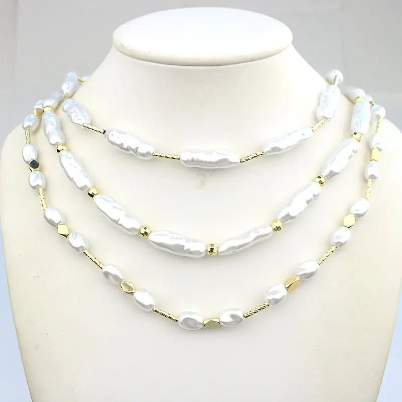 CH-LHN1137 Trendy Plastic Pearl Necklace Gold Plated White Plastic Pearls Gold Beads Necklace Wholesale Plastic Pearl Necklace
