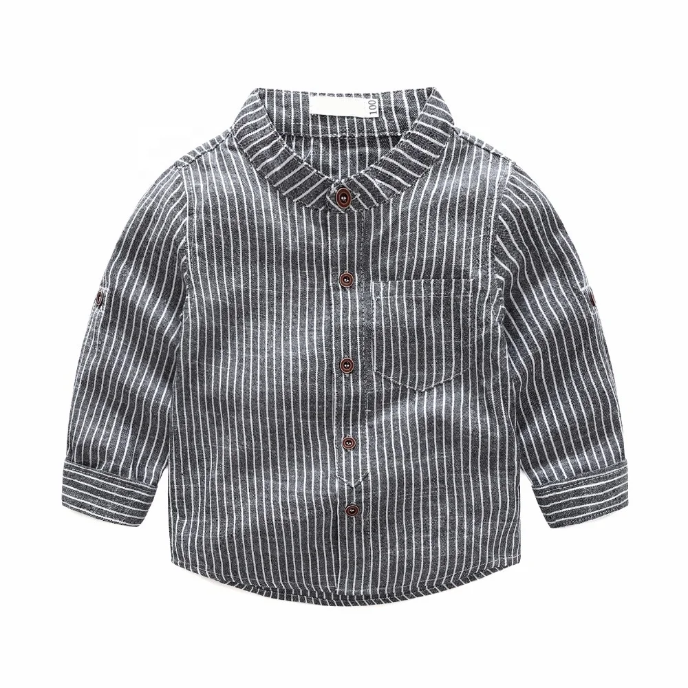 Одежда для мальчиков, рубашка в полоску джентльмена с длинным рукавом, хлопковая рубашка для мальчиков