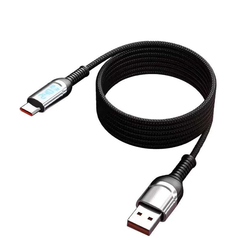 USB To C 240W Magnetic Fast Charging Cable Braided Self Winding Retractable Magnet Cable Digital Display Phone Charger Cord