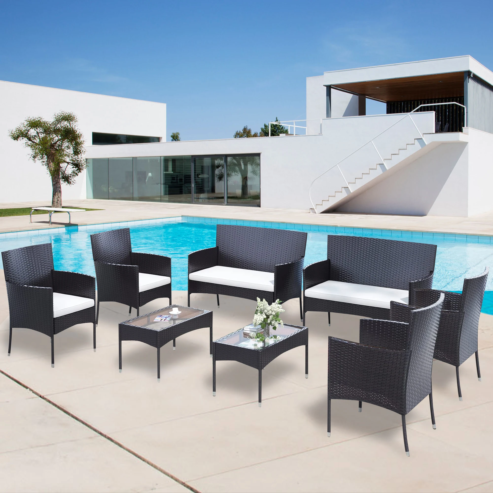 Hot on amazon  modern cheap stock outdoor cane rattan furniture cover garden set sectional patio sofa