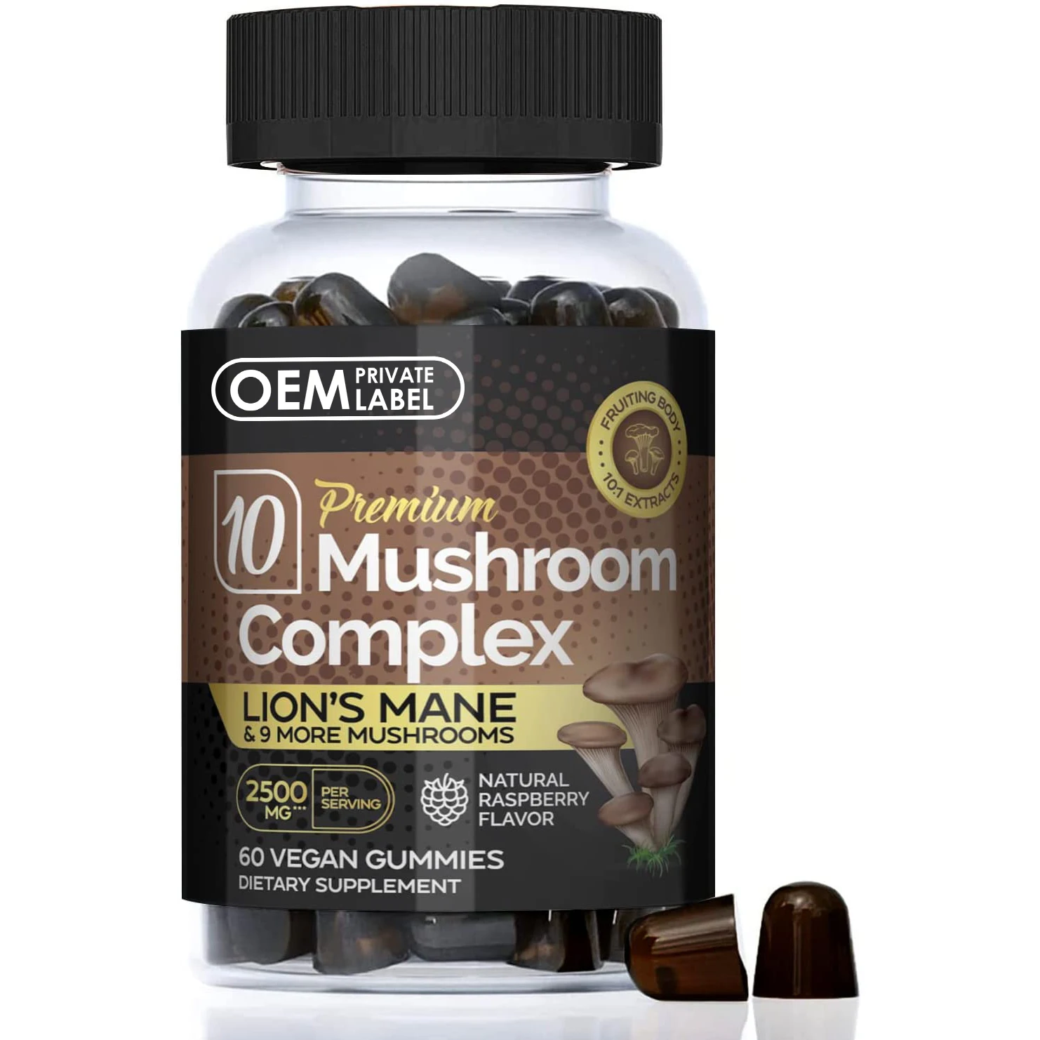 OEM Mushroom Extract Lions Mane Mushroom Gummies Reishi Maitake Cordyceps Chaga Shiitake Nootropic Brain Vegan Mushroom Gummies