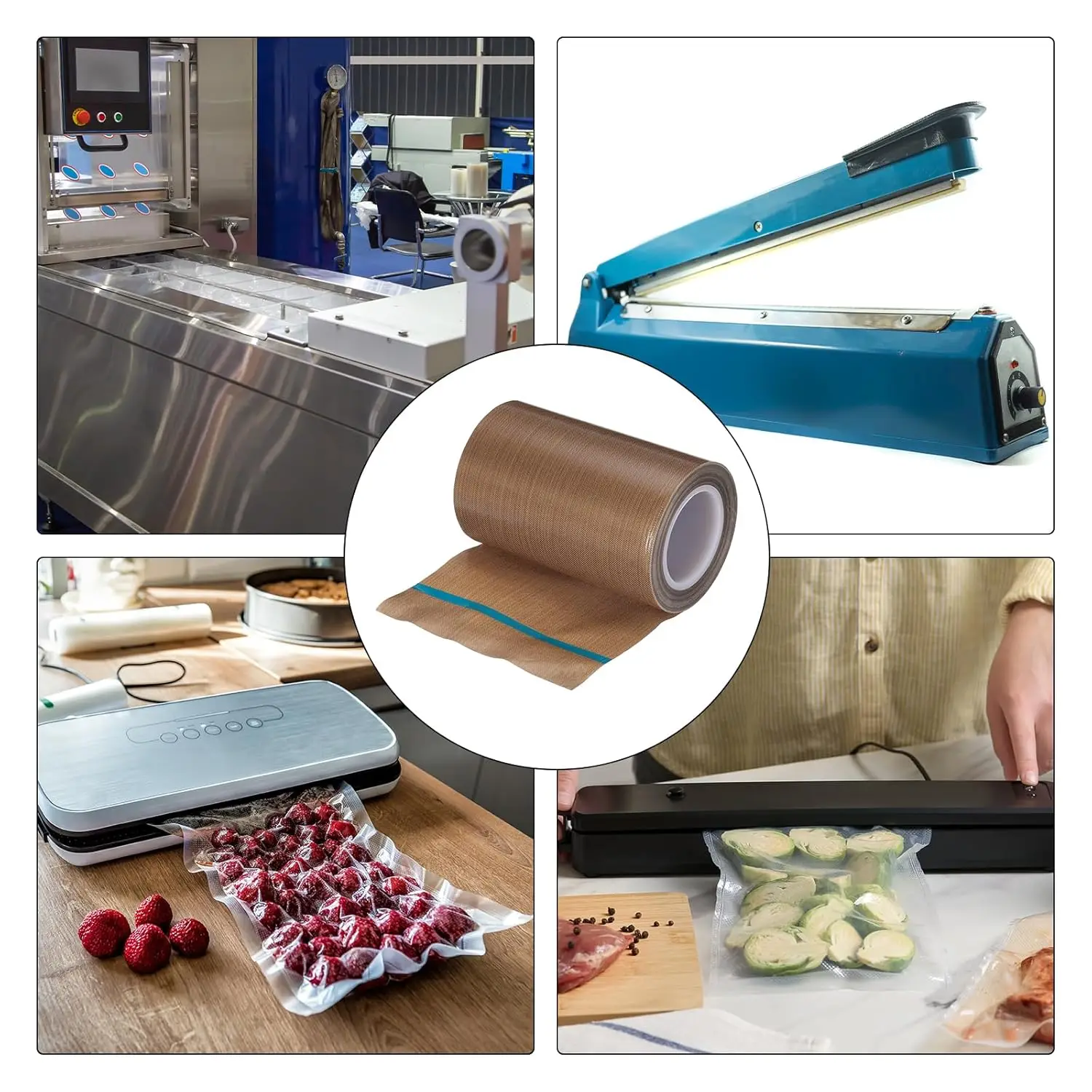 13mm/19mm/25mm/50mm Width PTFE Tape High Temperature Cloth Insulation Adhesive Roll Vacuum Sealing Machine Consumables