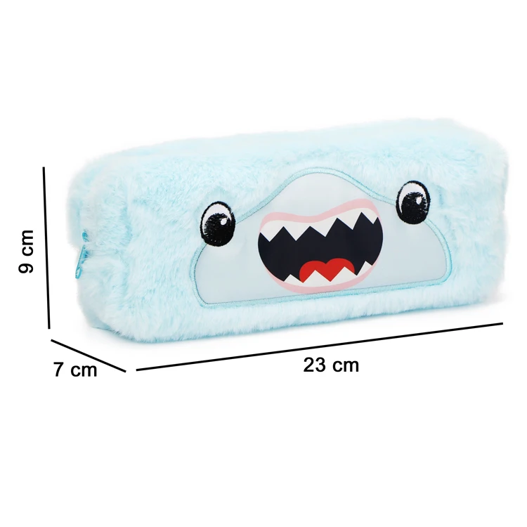 Hot Selling Custom Design Large Capacity Pouch Soft Plush Kawaii Shark Pattern School Pencil Case