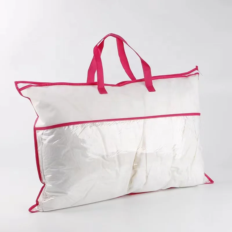 Non-woven clear PVC vinyl pillow and bedding bags with handles storage zipper bag bedding packaging bags plastic