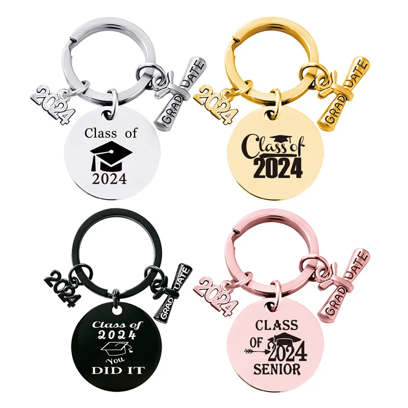 2024 new stainless steel circular 2024 graduation season gift engraved metal keychain