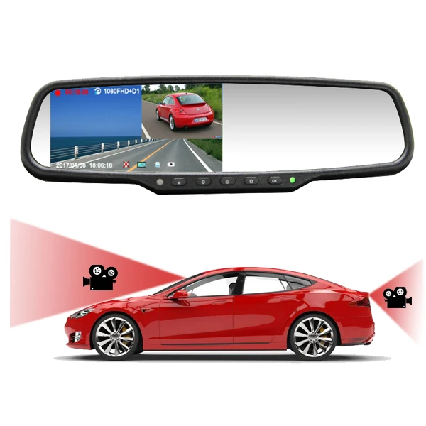 4.5 Inch IPS Screen FHD 1080P Mirror Dash Cam Dual Lens Car Camera DVR Rearview Mirror Monitor H.264
