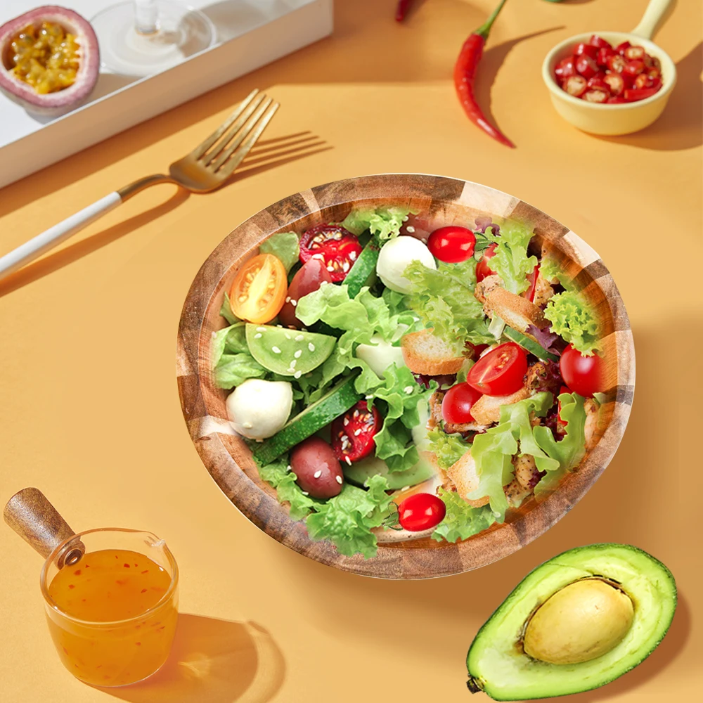 Youlike Large Acacia Wood Salad Bowl Set Big Salad Serving Bowl with Serving Utensils & Dinner Plates