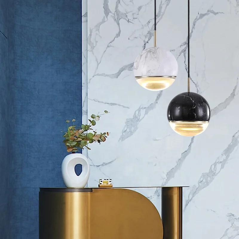 2022 new design nordic round indoor luxury fancy bathroom 220v kitchen ceiling chandelier globe metal marble pendant light