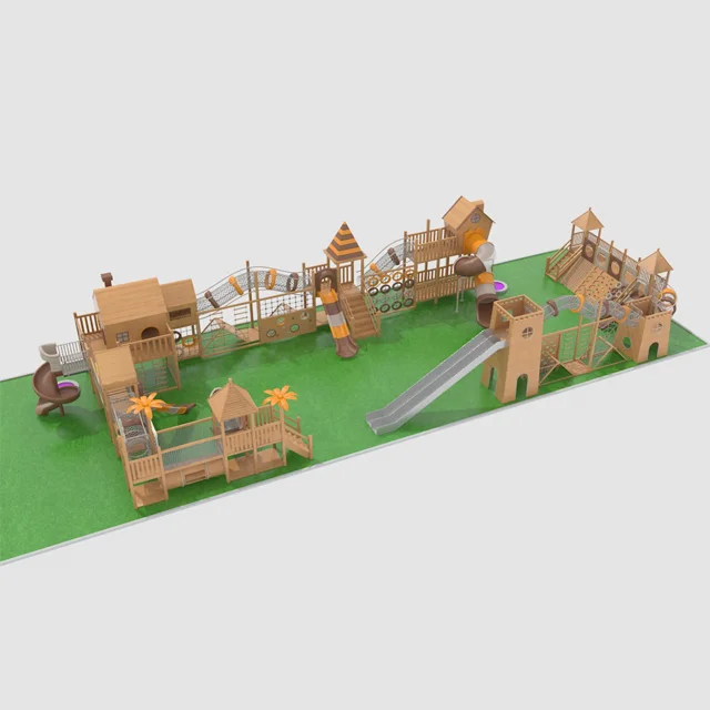 Popular Wood Kids Training Ninja Warrior Obstacle Outdoor Playground with Hanging Monkey Bars Slide combo Swing Rope Ladder