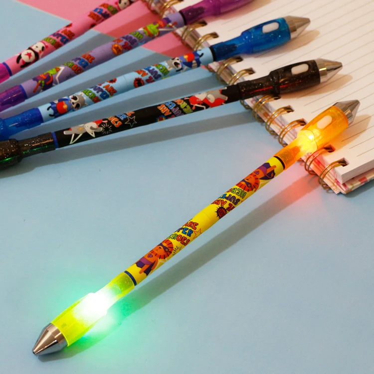 Spinning Magnetic Pen Cartoon Rolling Finger Pen LED Rotating Double-headed writable Gel Pen for Students Entertainment