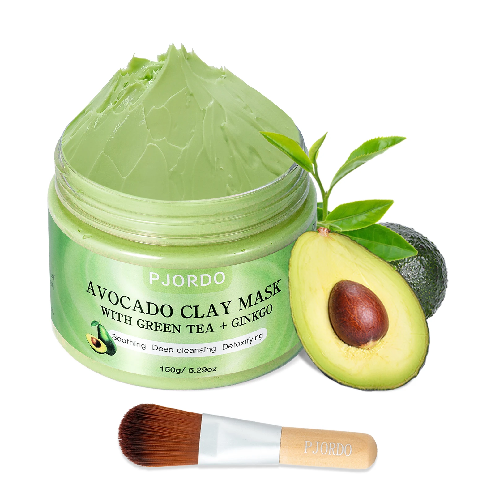 Private Label OEM/ODM Organic 150g Avocado Clay Mask Natural Facial Skin Care Soothing Detoxifying Face Mud Mask With Brush