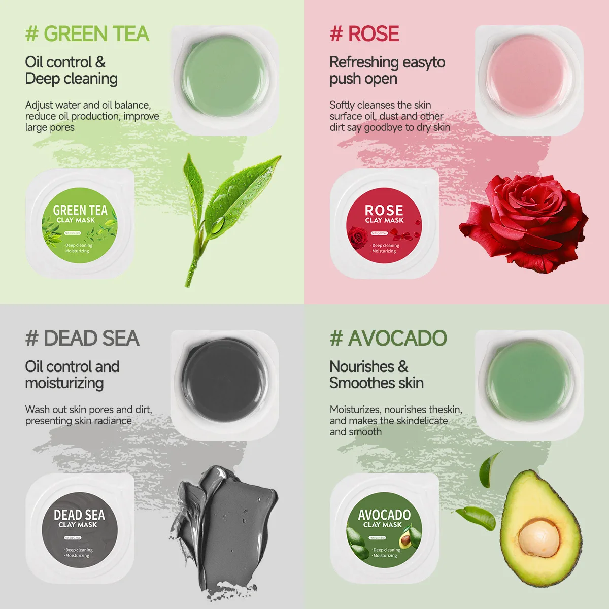 New Arrivals Natural Organic Mud Mask Oil Control Deep Cleansing Disposable Capsules Green Tea Custom Logo Face Clay Mask