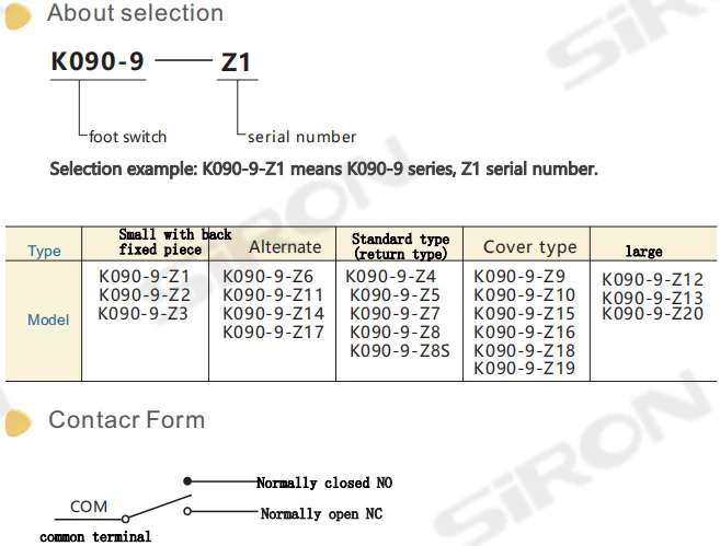 SiRON K090-9-Z Wear-resistant anti-skid pedals for stamping equipment Medical equipment Welding equipment Printing machinery