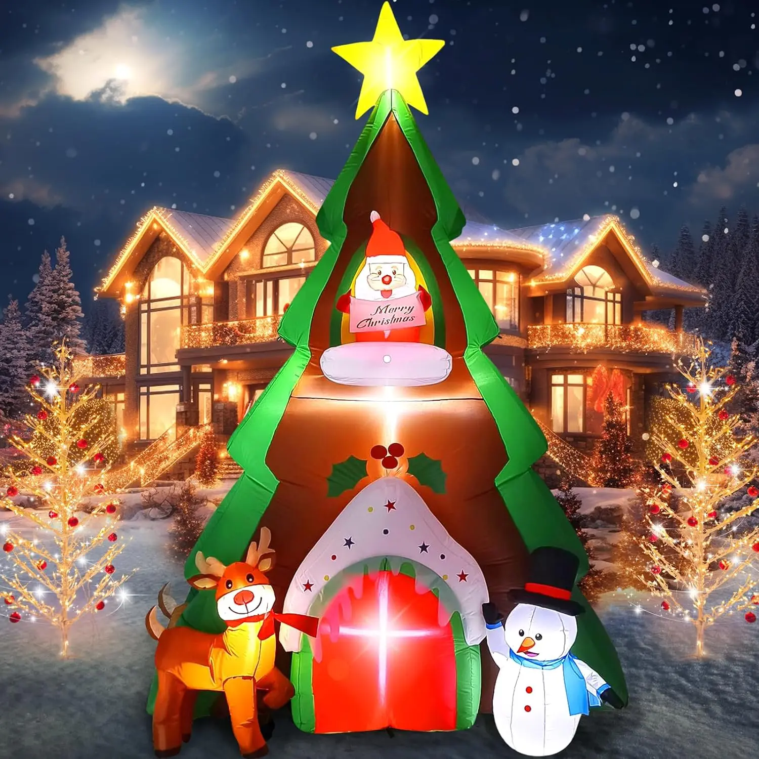 Factory Custom 10FT Christmas Inflatable Tree House with Snowman Santa Claus Outdoor Lawn Yard Christmas Inflatable Decoration