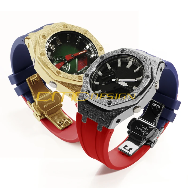 Wholesale Price Gen. 5 Metal Case with Diamond Silicone Watch bands Rubber Strap Modification Kit for G Shock GA2100 Replacement